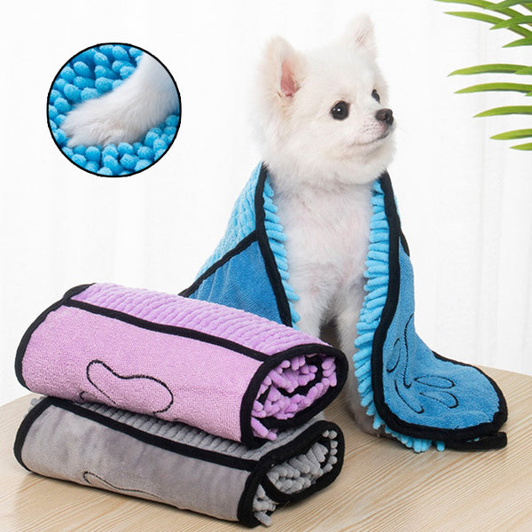 Double Pocket Quick Dry Chenille Pet Towel--Soft & Breathable for Pets